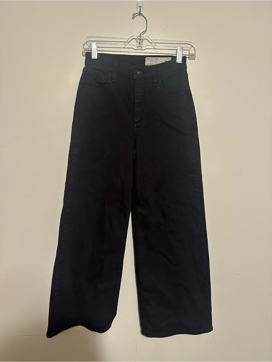 rag & bone Pants - rag & bone Black Ankle-Length Wide-Leg Jeans